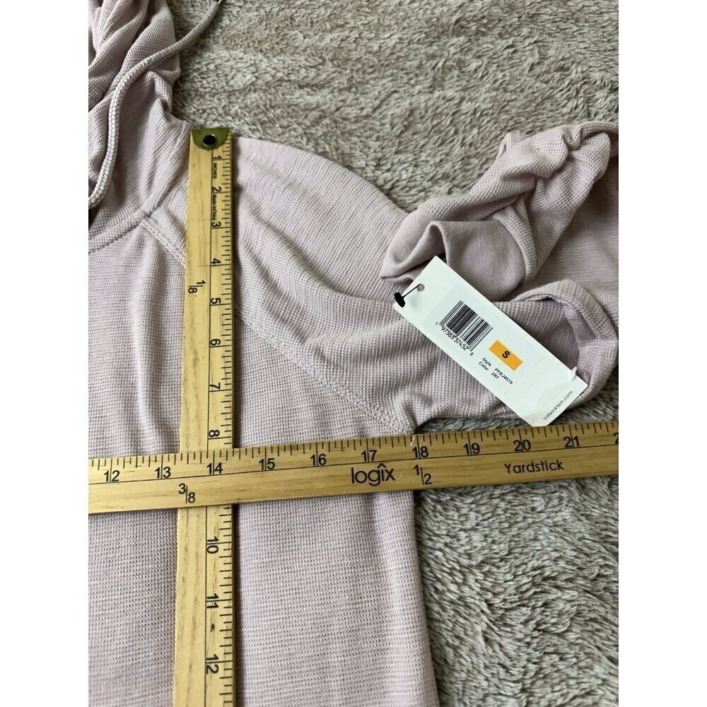 Calvin Klein Hoodie Womens Medium Brown Knit Performance Ruched Sleeve Full Zip - Picture 8 of 16